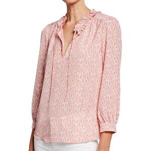 Joie Blouse Womens XS Pink Long-Sleeve V-Neck Ruffle Neck Top Evangelena